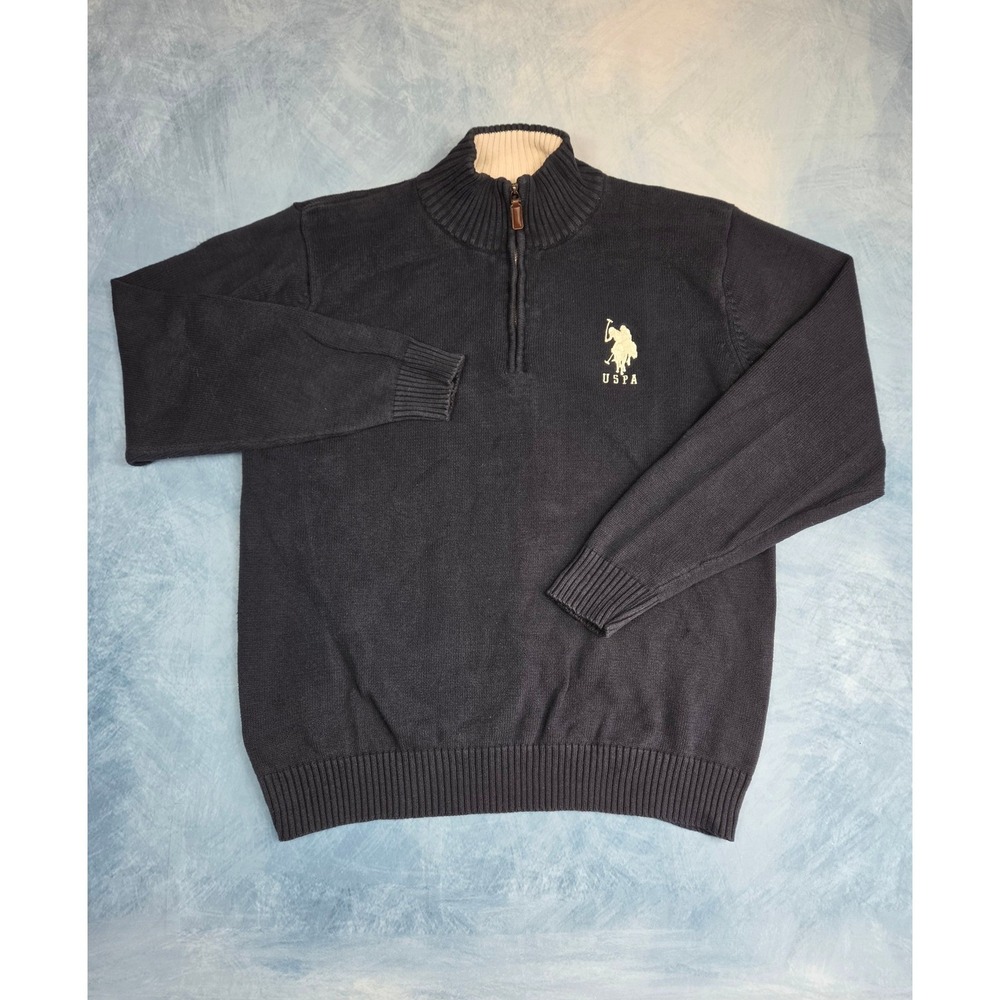 U.S. Polo Assn. Men's Quarter Zip Sweater XL Navy Cotton Big Pony Mock Neck